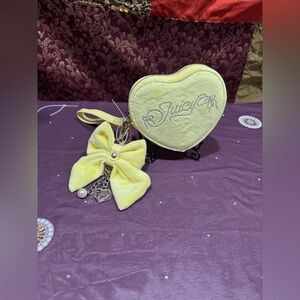 Juicy Couture Yellow Heart Velvet wristlet coin purse Bag charm